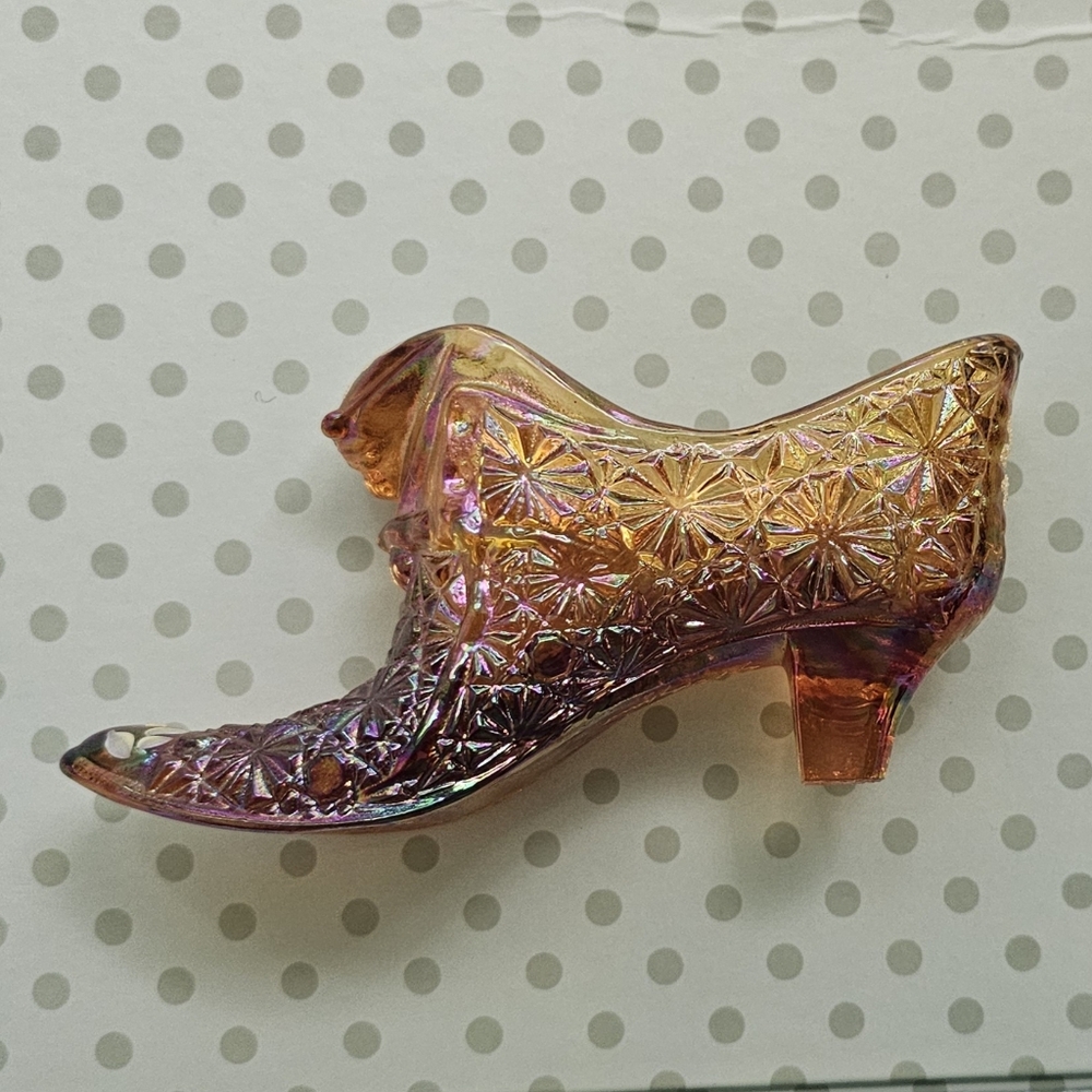 Elegant Amber Glass Shoe Figurine